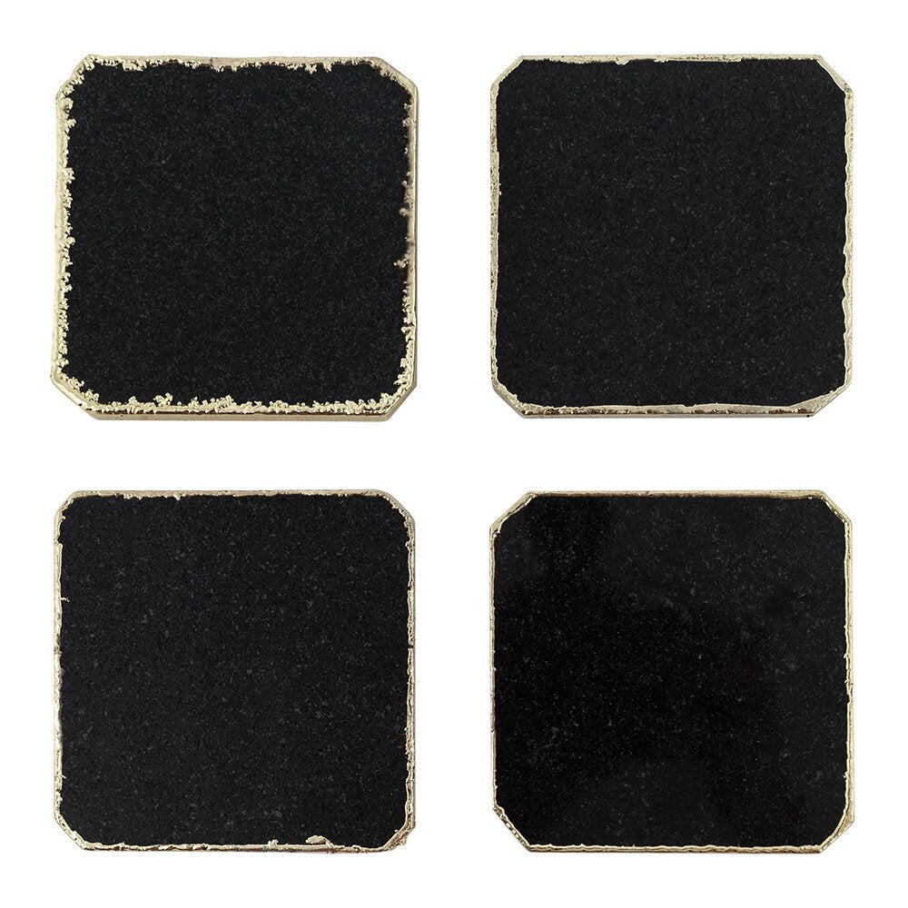 Black Onyx Coaster With Gold Edge (Set of 2) by Novenary