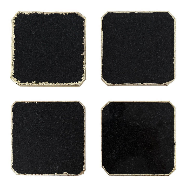 Black Onyx Coaster With Gold Edge (Set of 2) by Novenary