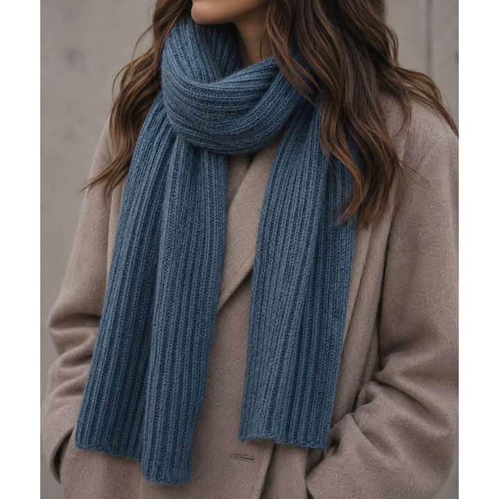 Slate Blue Ribbed Knit Cashmere Scarf