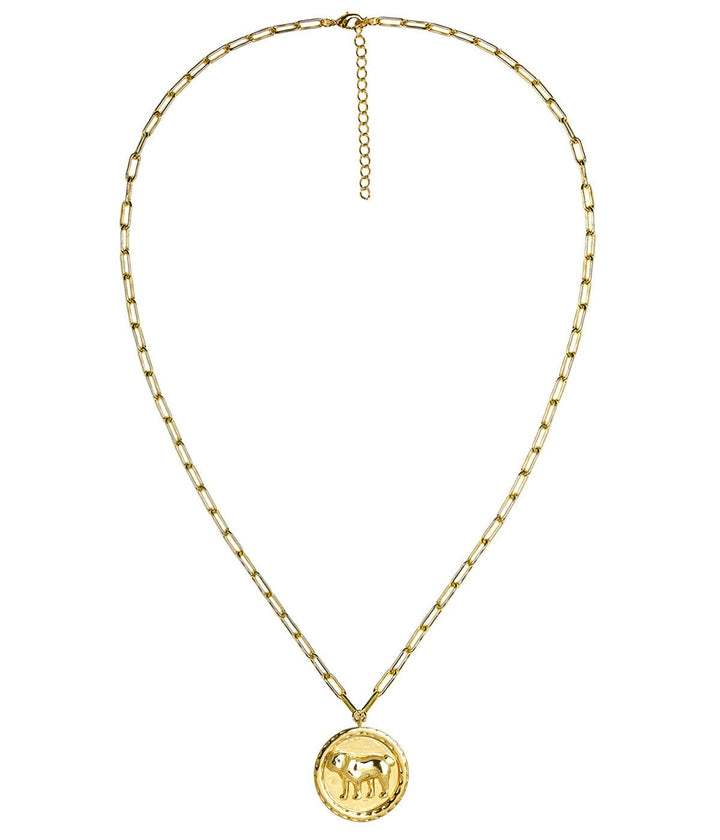 Bulldog 3D Disc Coin Necklace - 18k Gold Plated