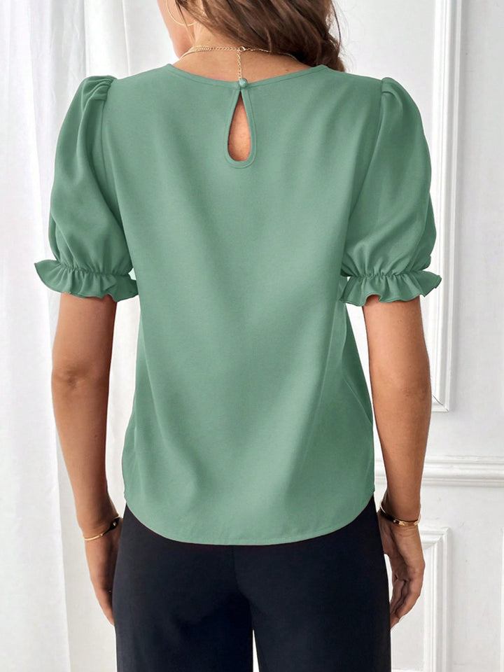Round Neck Flounce Sleeve Blouse by Coco Charli