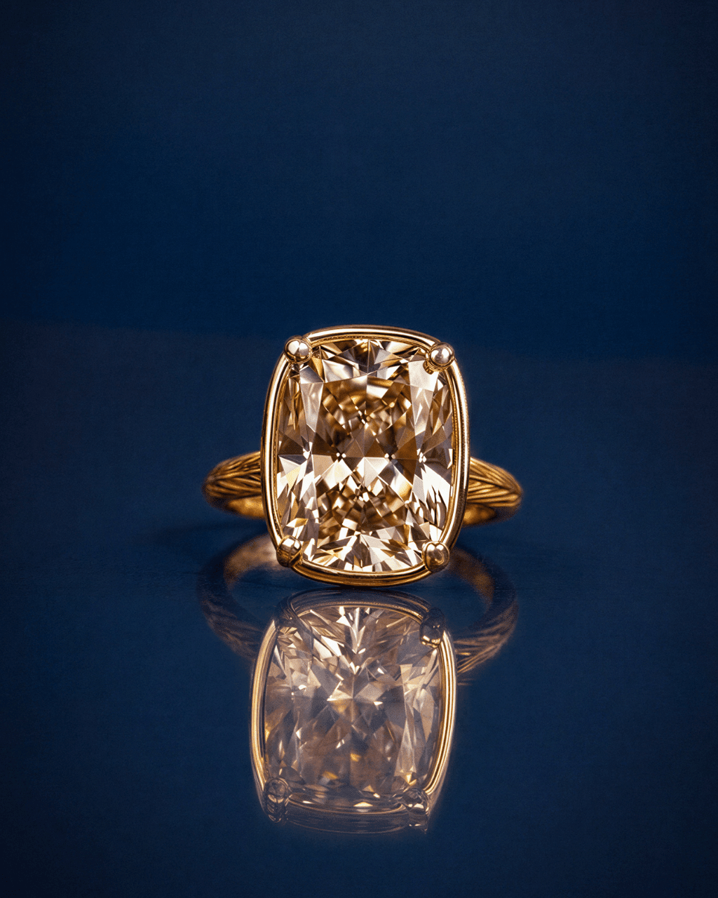 Elongated Cushion Champagne CZ Cocktail Ring