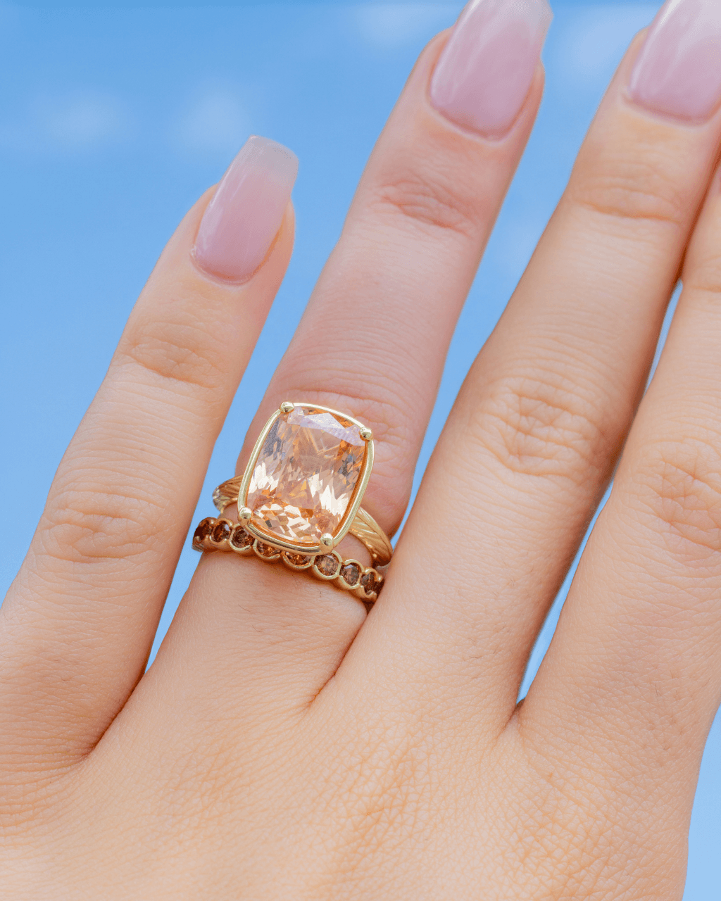Elongated Cushion Champagne CZ Cocktail Ring