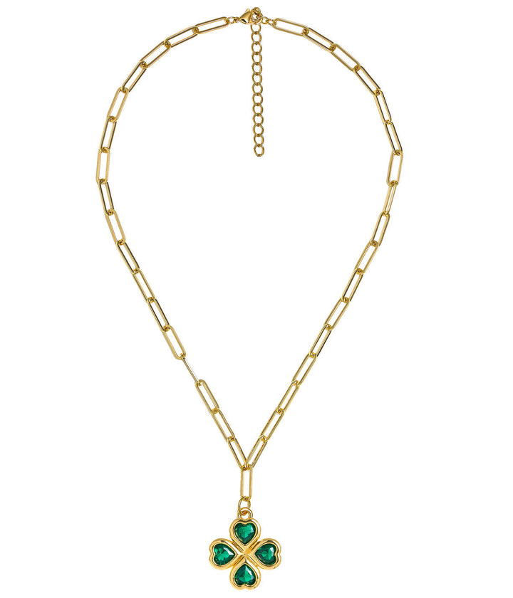 Jamie Clover Necklace- PaperClip Chain- 18k Plated