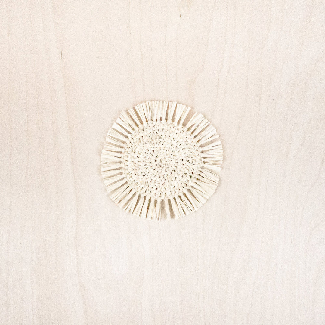 Natural Raffia Round Crochet Coasters with Fringe, set of 4 | LIKHÂ by LIKHÂ