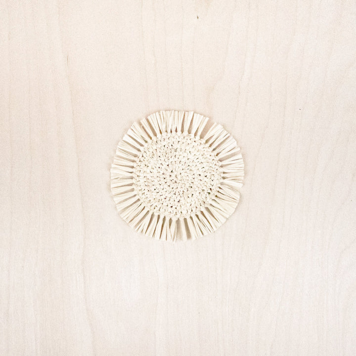 Natural Raffia Round Crochet Coasters with Fringe, set of 4 | LIKHÂ by LIKHÂ