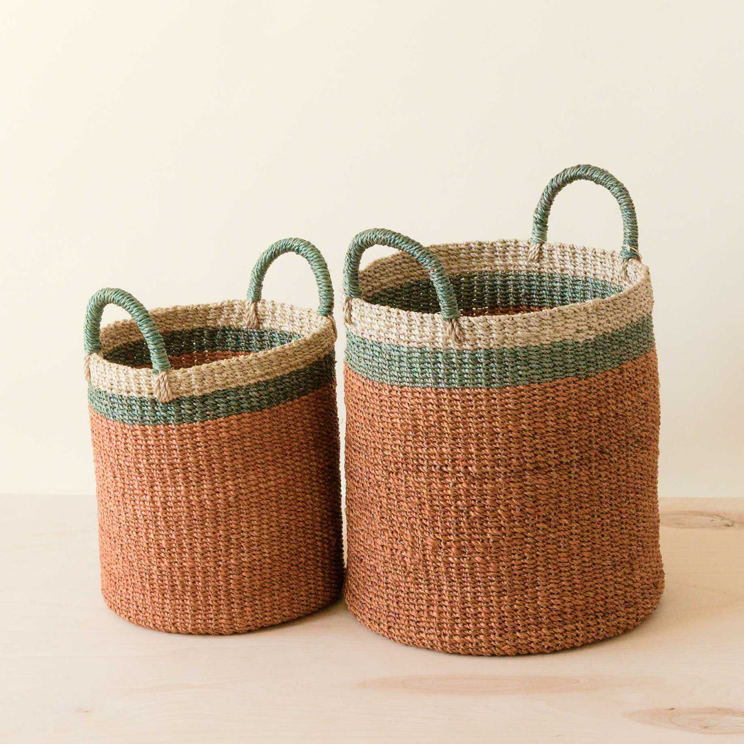 Coral Baskets with Handle, set of 2 - Woven Baskets | LIKHÂ by LIKHÂ