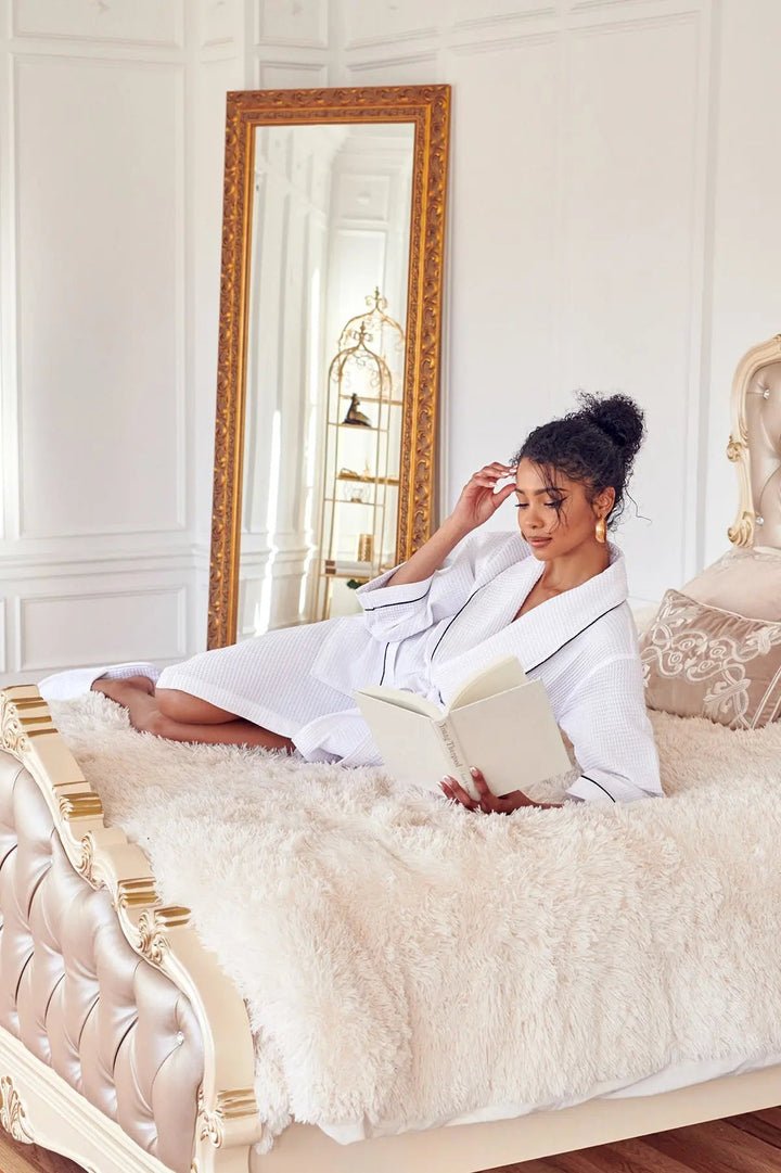 Women's Waffle Kimono Knee Length Robe by Lotus Linen