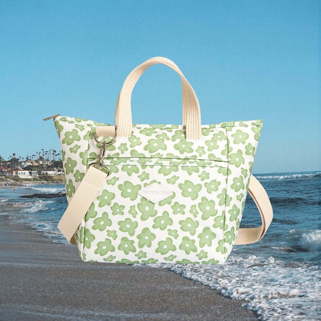 Lunch Tote Sage Retro Floral by DaCosta Verde