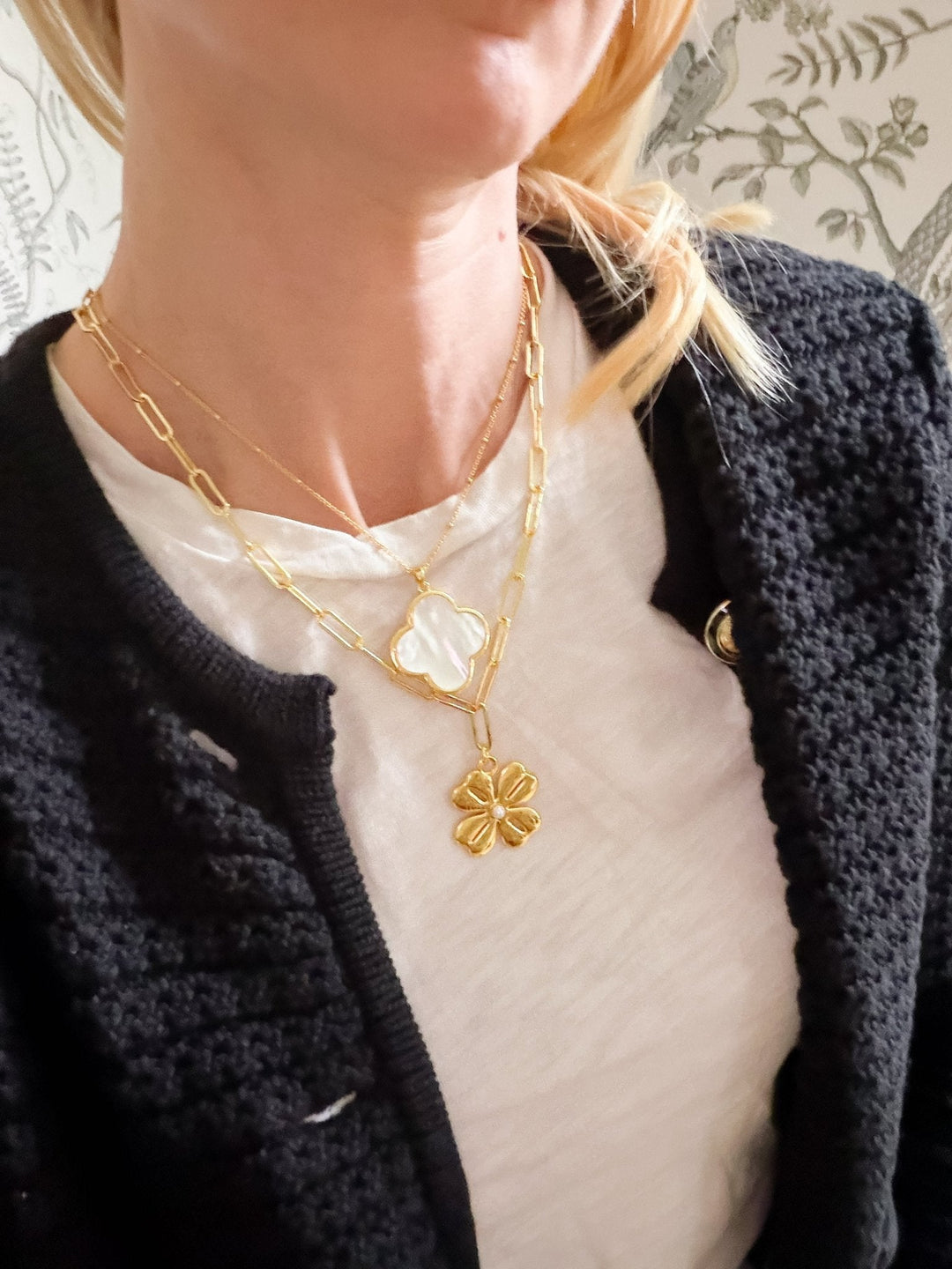 Dakota Clover Necklace - 18k Plated- Mother of Pearl-Kristin Kennedy Collection