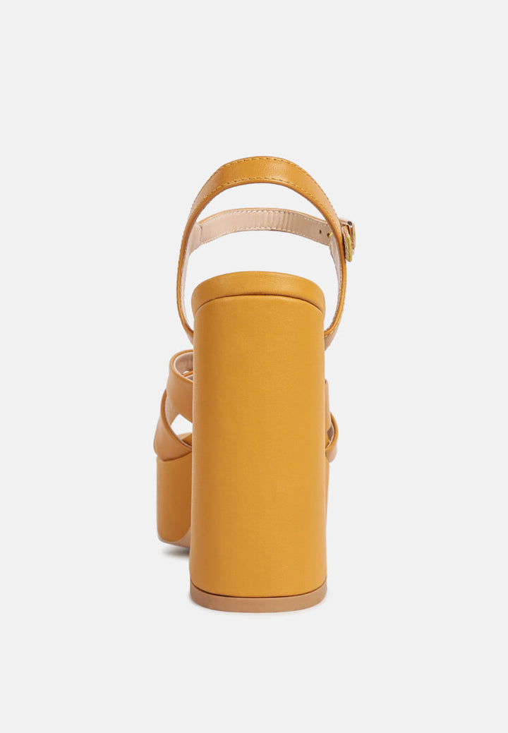 de-vil crisscross straps slim block heel sandals by London Rag