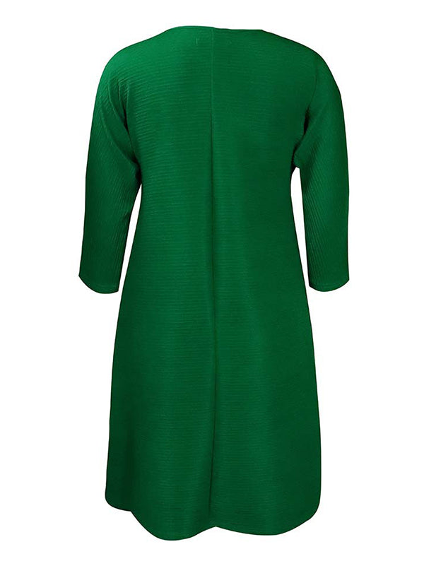 Vacation Long Sleeves A-Line Pleated Solid Color Round-Neck Midi Dresses by migunica