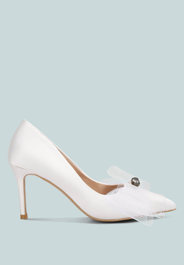 odette diamante embellished bow stiletto pumps by London Rag
