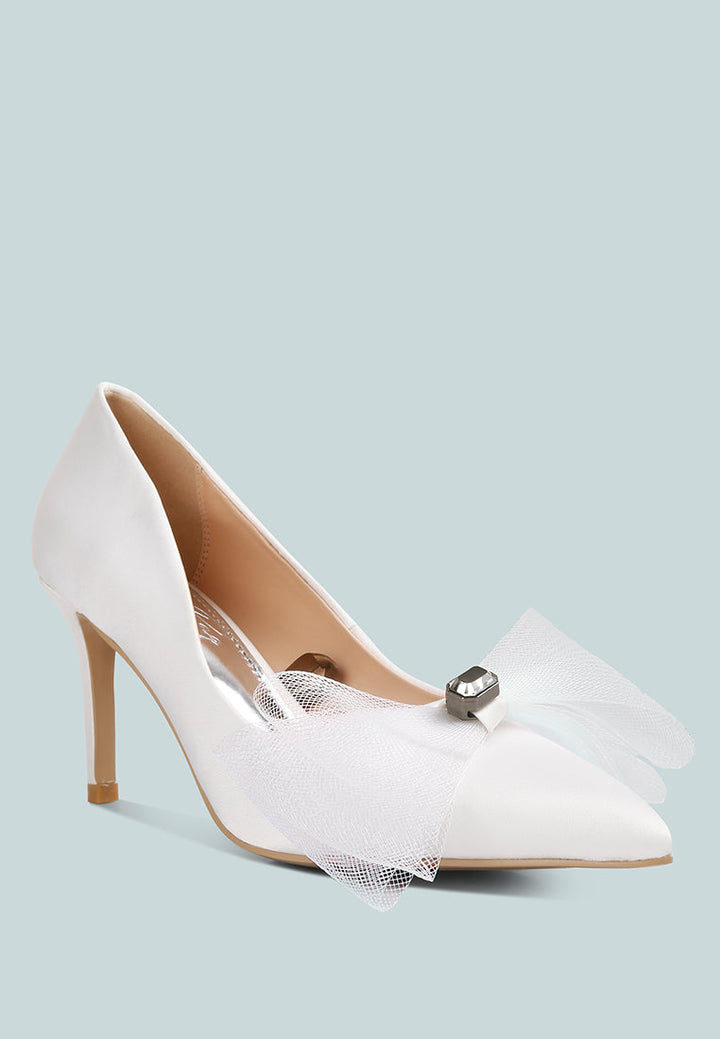 odette diamante embellished bow stiletto pumps by London Rag