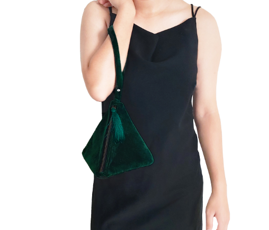 Emerald Green Velvet Purse, Pyramid Handbag by Amore Beauté