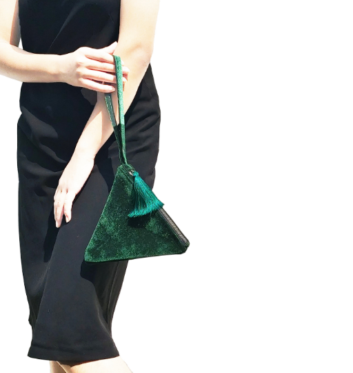 Emerald Green Velvet Purse, Pyramid Handbag by Amore Beauté