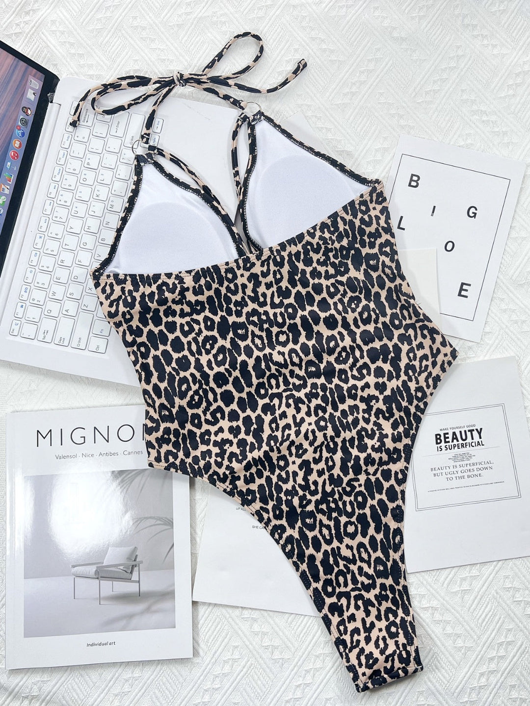 Leopard Cutout Halter Neck One-Piece Swimwear by Coco Charli