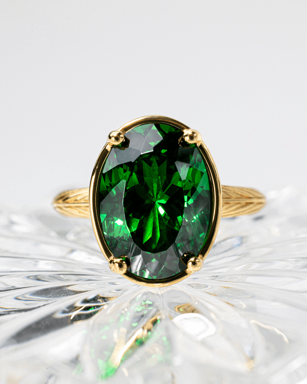 Oval Cut Emerald CZ Cocktail Ring