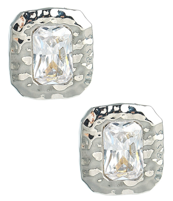 Emilia - Large Rectangle Textured Bezel Earring - 18k Gold Plated- Darby Clark Collection