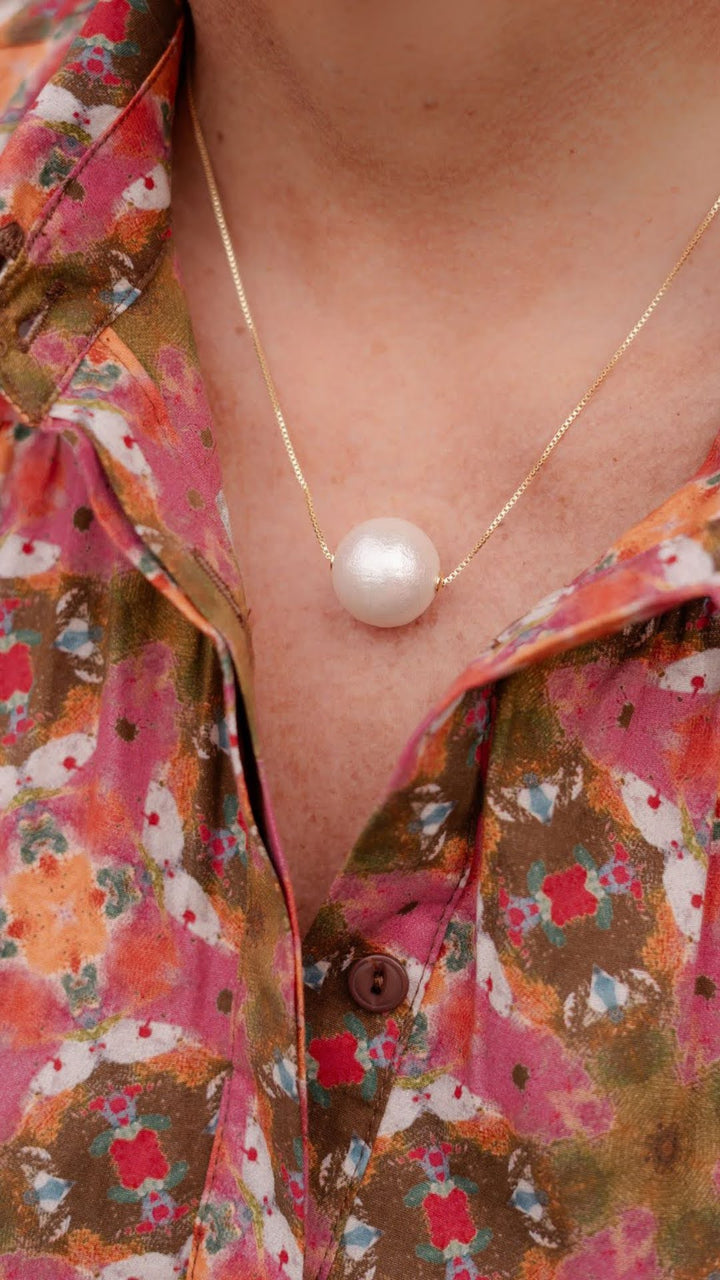 Evie - 14mm Cotton Pearl Necklace - 18k Gold Plated