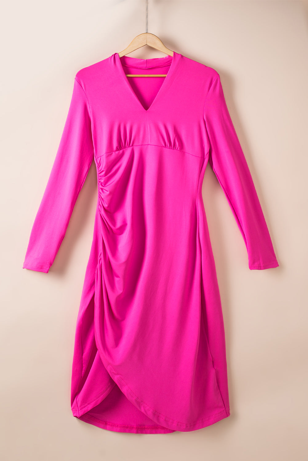 Ruched V-Neck Long Sleeve Dress by Coco Charli