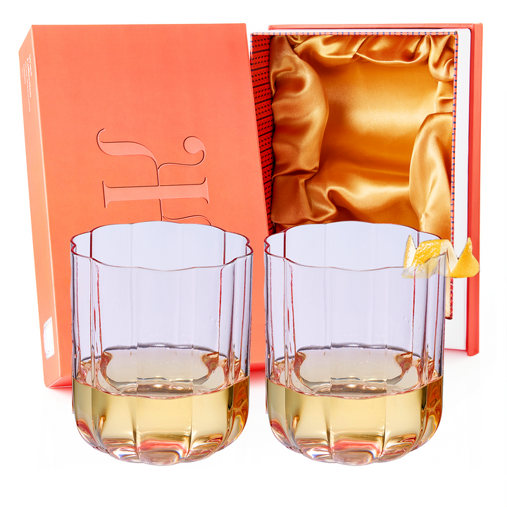 Flower Vintage Glass Stemless Highball - Set of 2-13 oz (Pink)