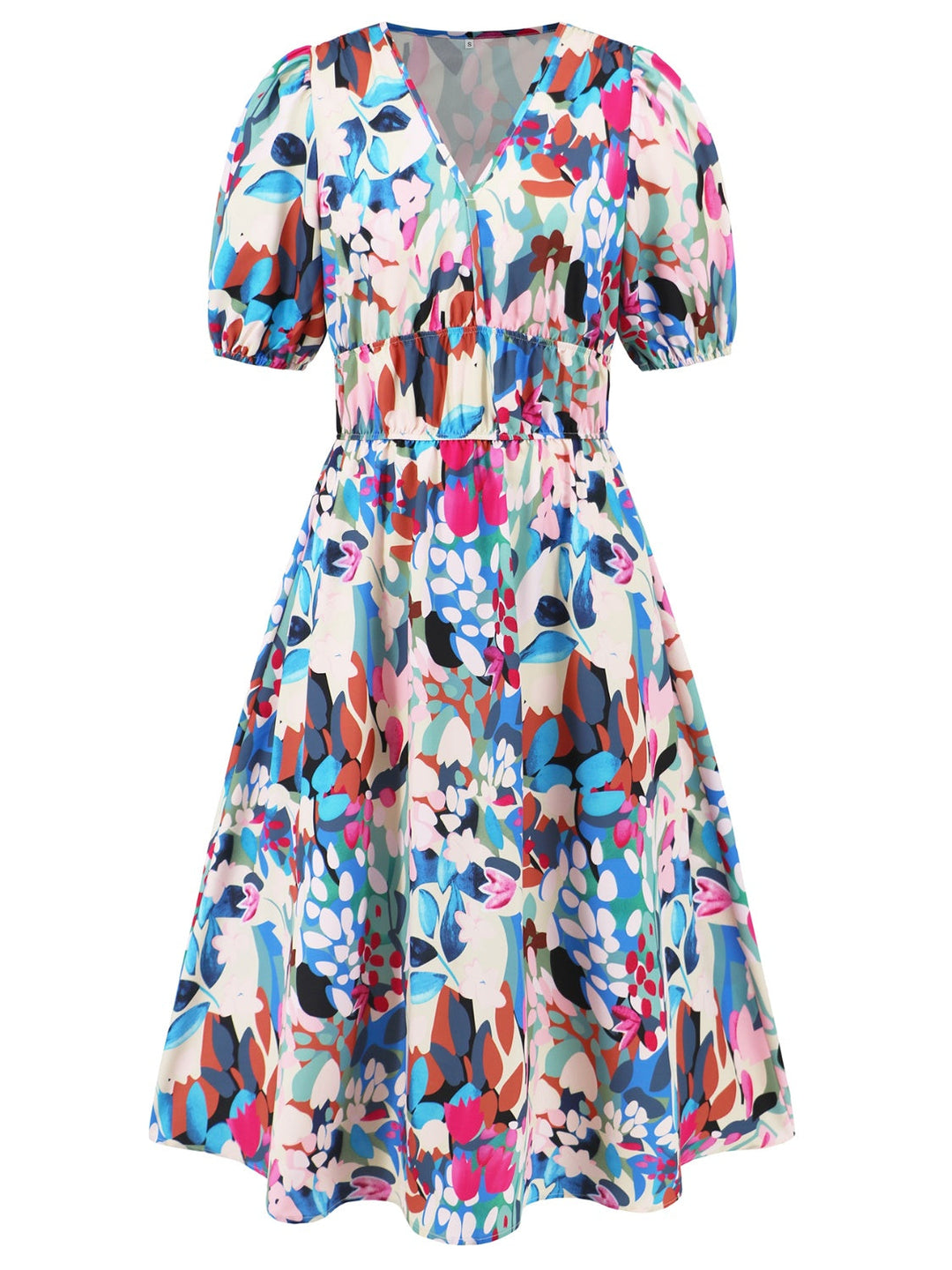 Ruched Printed Surplice Short Sleeve Dress by Coco Charli