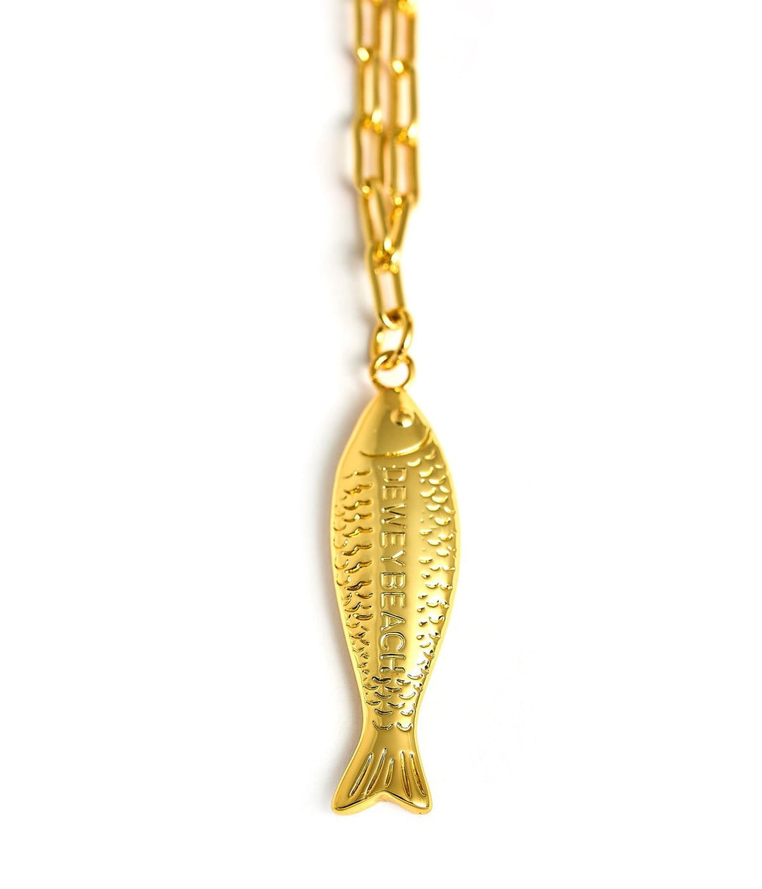 Fish - Beach Town - Small Paper Clip Chain Necklace - 18k Gold Plated 18 Inches