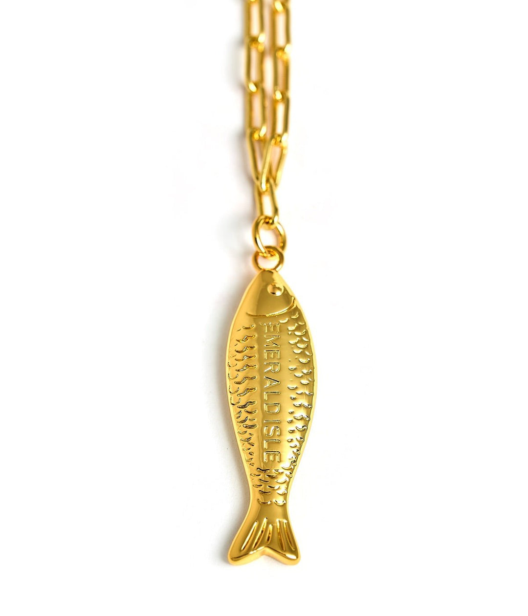Fish - Beach Town - Small Paper Clip Chain Necklace - 18k Gold Plated 18 Inches