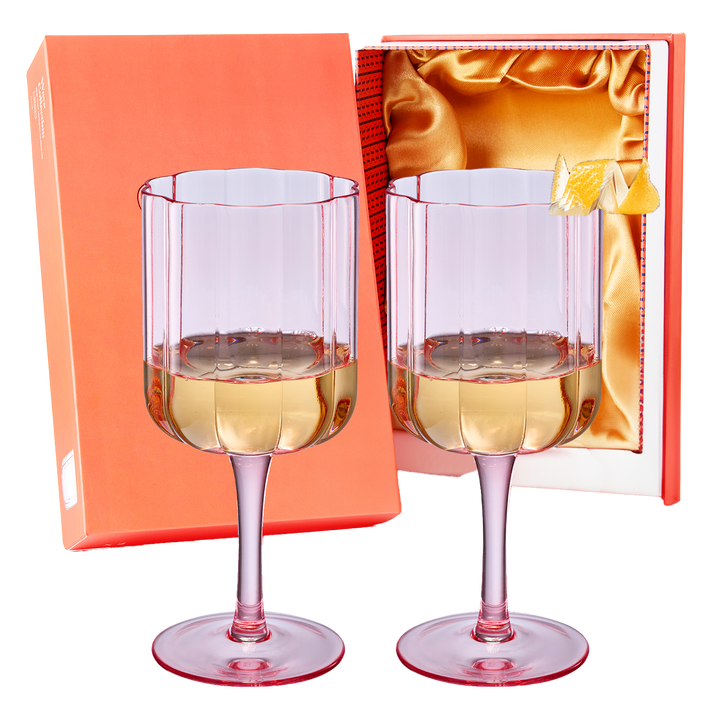 Flower Vintage Wine Glassware - Set of 2-13 oz (Pink)