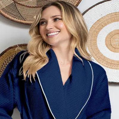 Women's Piped Waffle Robes by Lotus Linen