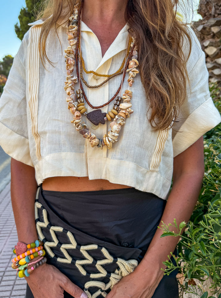 Layer Necklace Set | Brown Shell