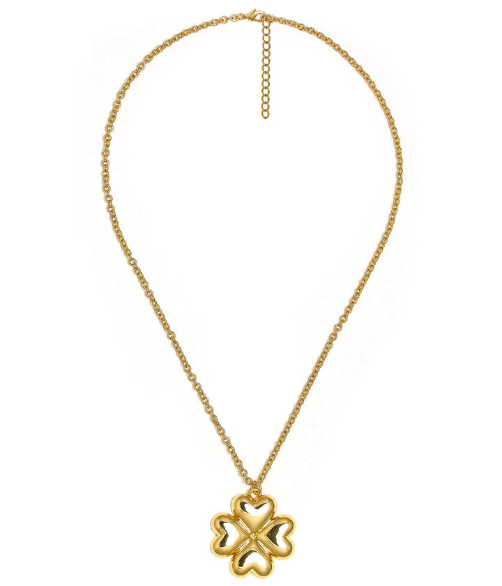 Puffy Shamrock Necklace with gold chain - 18k Plated Necklace
