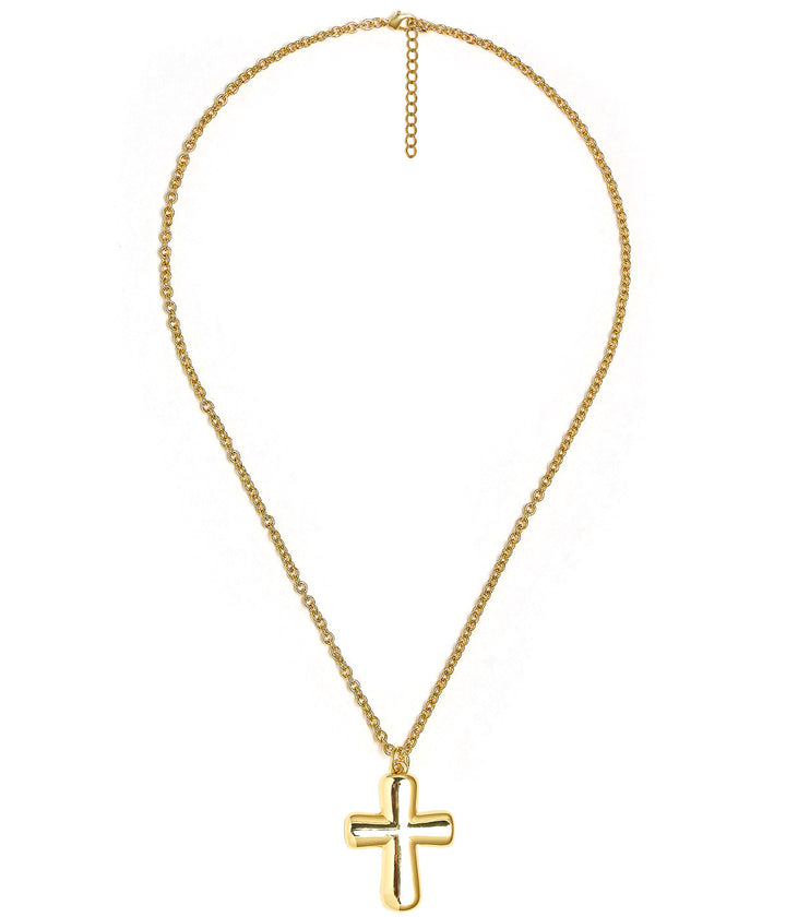 Puffy Cross Necklace with gold chain - 18k Plated Necklace