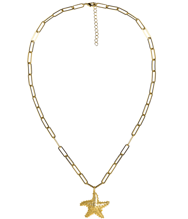 Gold Puffy Starfish Charm Necklace - 18k Gold Plated