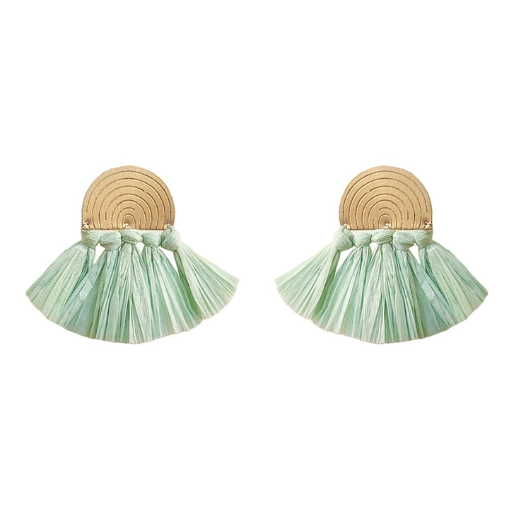 Sea Green Raffia Fan Earrings