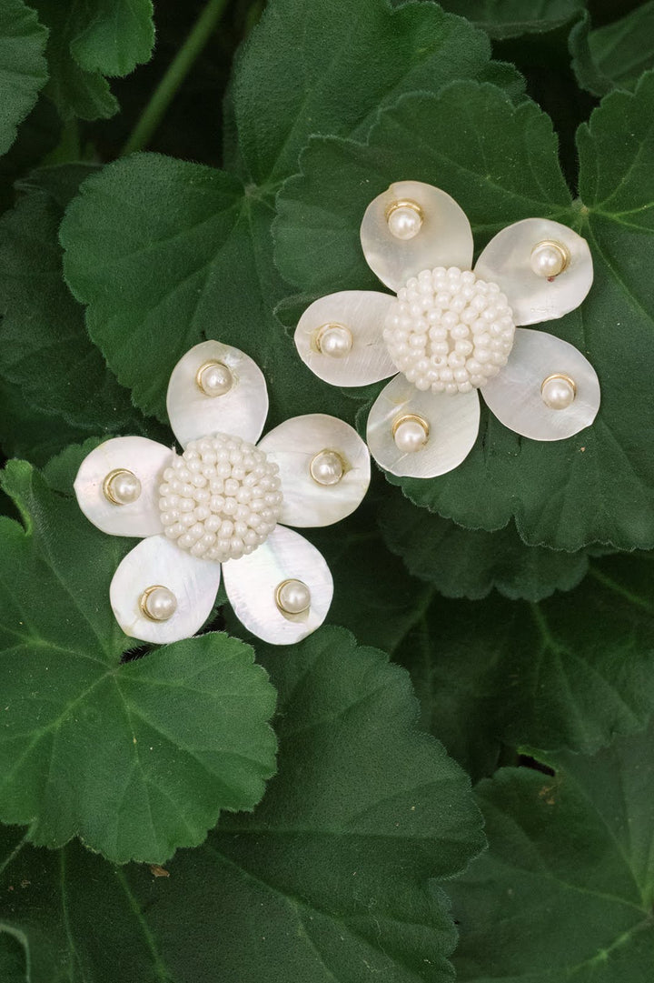 Greer - Mother Of Pearl Stud Flower Earrings