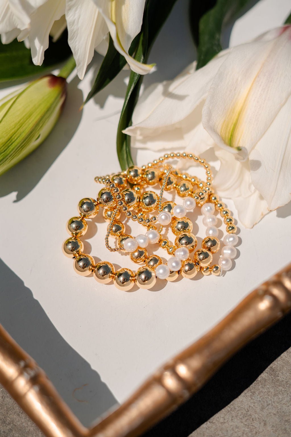 Hadley Triple Pearl -  18k Gold Plated Beaded Bracelets