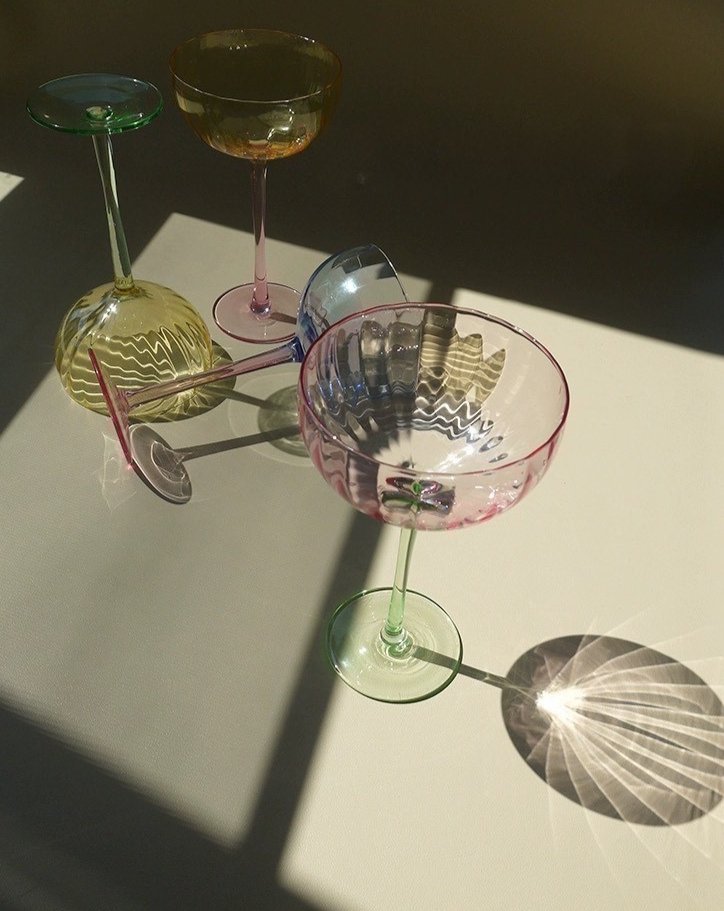 Hand Blown Retro Pastel Colored Coupe Cocktail Glasses Set of 4 ( $22.5 Each ) - Retro Colored Coupe Cocktail Glasses Set of 4 - INSPECIAL HOME