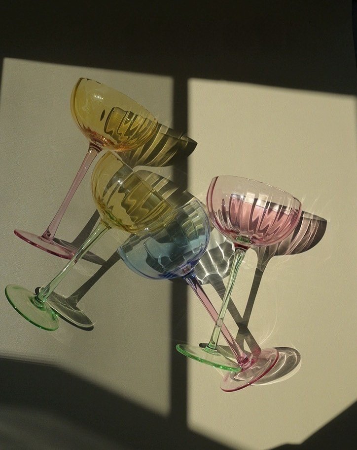 Hand Blown Retro Pastel Colored Coupe Cocktail Glasses Set of 4 ( $22.5 Each ) - Retro Colored Coupe Cocktail Glasses Set of 4 - INSPECIAL HOME