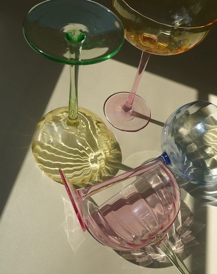 Hand Blown Retro Pastel Colored Coupe Cocktail Glasses Set of 4 ( $22.5 Each ) - Retro Colored Coupe Cocktail Glasses Set of 4 - INSPECIAL HOME