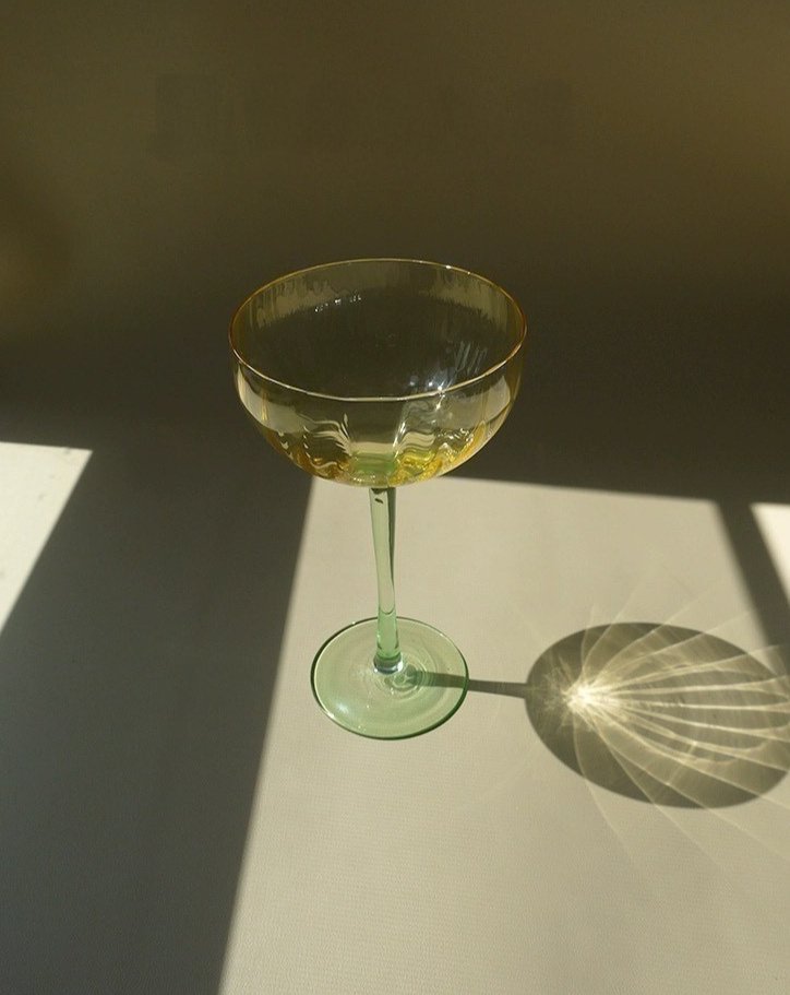 Hand Blown Retro Pastel Colored Coupe Cocktail Glasses Set of 4 ( $22.5 Each ) - Retro Colored Coupe Cocktail Glasses Set of 4 - INSPECIAL HOME