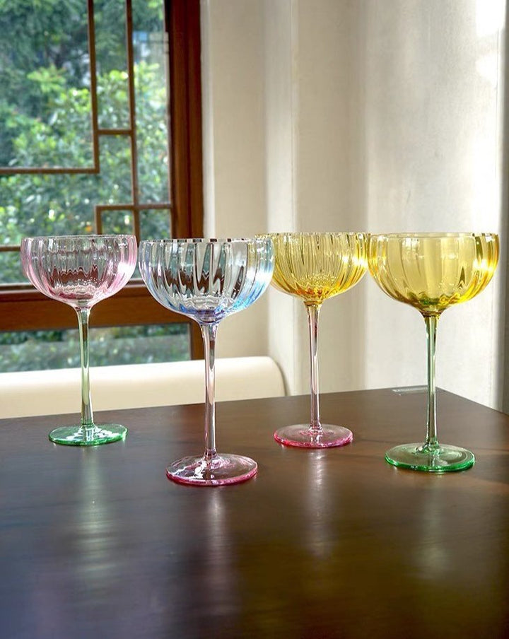 Hand Blown Retro Pastel Colored Coupe Cocktail Glasses Set of 4 ( $22.5 Each ) - Retro Colored Coupe Cocktail Glasses Set of 4 - INSPECIAL HOME