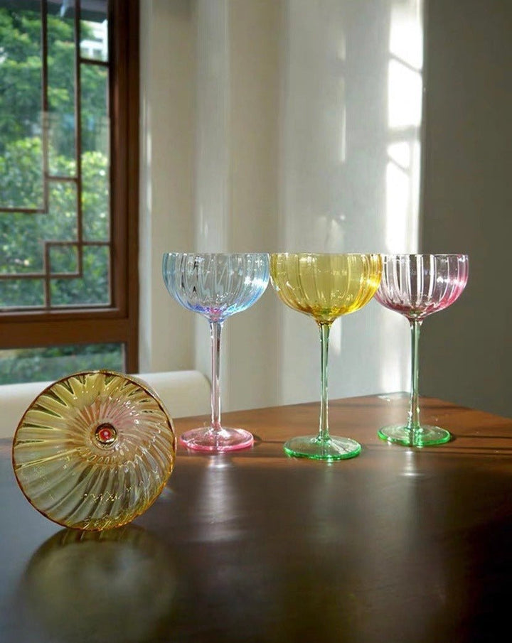 Hand Blown Retro Pastel Colored Coupe Cocktail Glasses Set of 4 ( $22.5 Each ) - Retro Colored Coupe Cocktail Glasses Set of 4 - INSPECIAL HOME