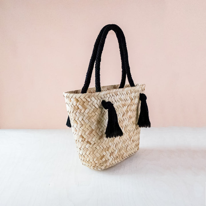 Black Modern Straw Tote with Cord Handles - Classic Tote Bags | LIKHÂ by LIKHÂ