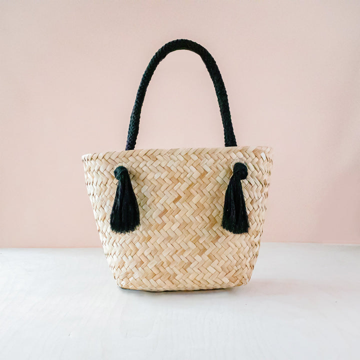 Black Modern Straw Tote with Cord Handles - Classic Tote Bags | LIKHÂ by LIKHÂ