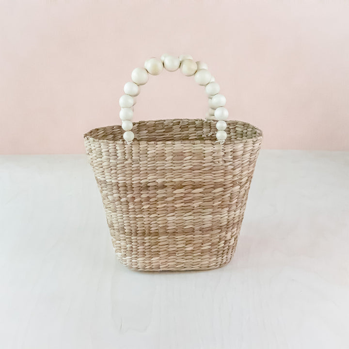 Natural Small Market Tote Bag with Wood Bead Handles - Modern Woven Tote | LIKHÂ by LIKHÂ