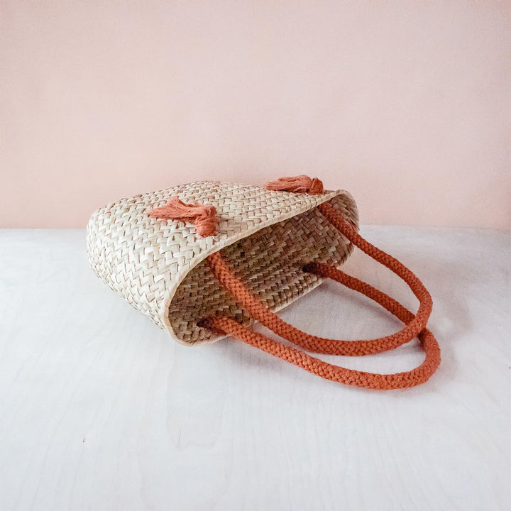 Rust Modern Woven Tote with Unique Handles - Straw Tote Bags | LIKHÂ by LIKHÂ