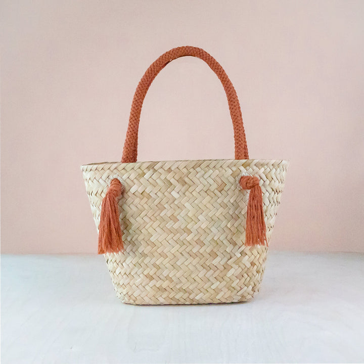Rust Modern Woven Tote with Unique Handles - Straw Tote Bags | LIKHÂ by LIKHÂ