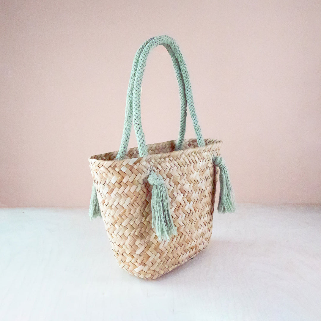 Sage Seagrass Tote Bag with Wrapped Handles - Market Tote | LIKHÂ by LIKHÂ
